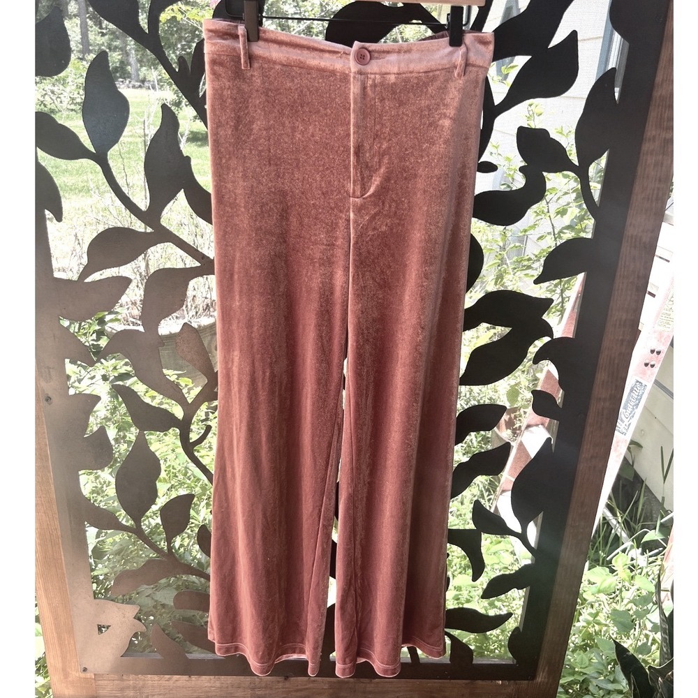 BiBi Velvet Wide Leg Pants Dusty Rose Pink Elastic Waist Trousers IB1220J-01 M